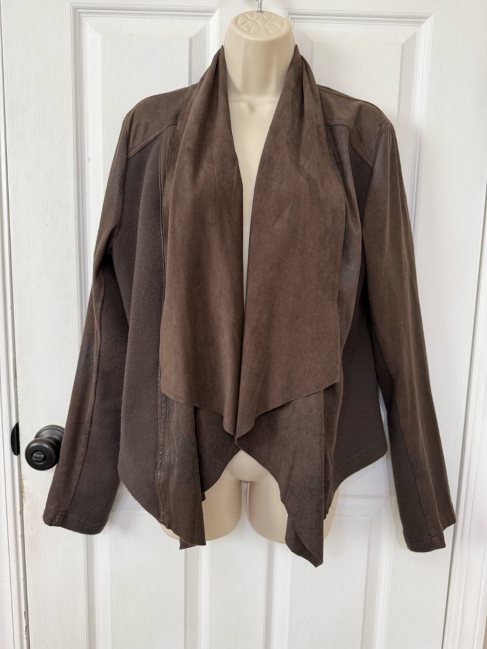 Kut from the Kloth Ana Faux Leather Drape Front Jacket Brown Large - Picture 2 of 10